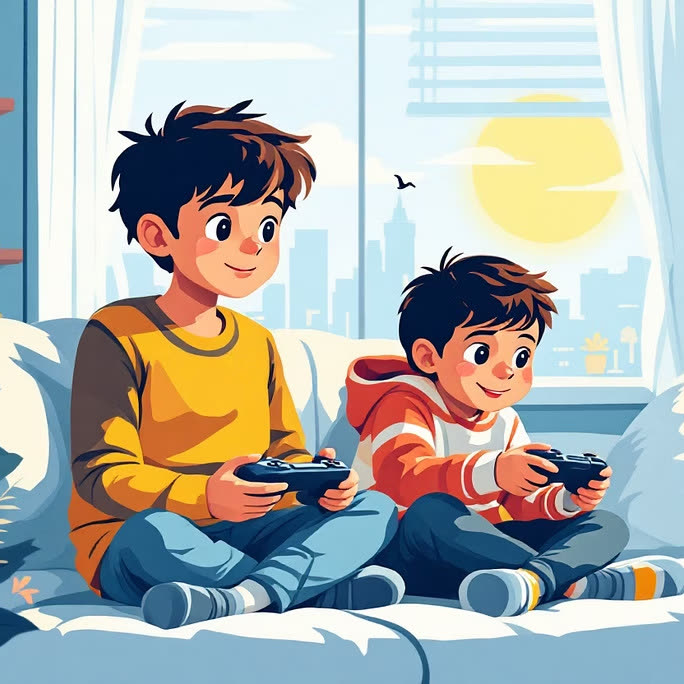Two children playing video games